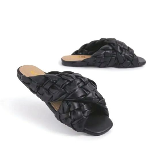 EGO Shoes - NEW EGO BLACK  WOVEN CROSS STRAPS SQUARED TOES  SANDALS